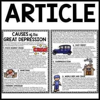 The roots of the great depression. Causes of the Great Depression Reading Comprehension ...