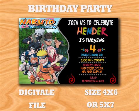 Paper Naruto Birthday Digital File Greeting Card Naruto Party Birthday