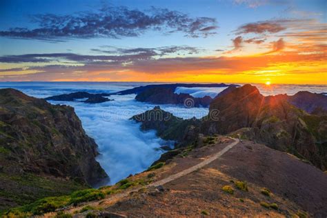 Sunset Over The Mountains Madeira Island Stock Photo Image Of