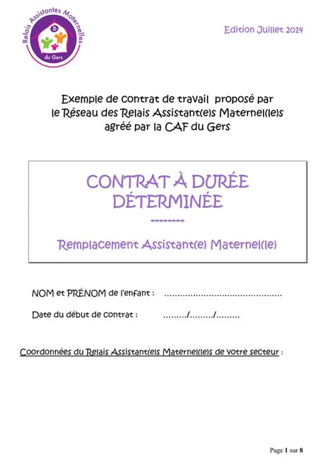Contrat De Travail D Un Assistant Maternel DOC PDF Page 1 Sur 8