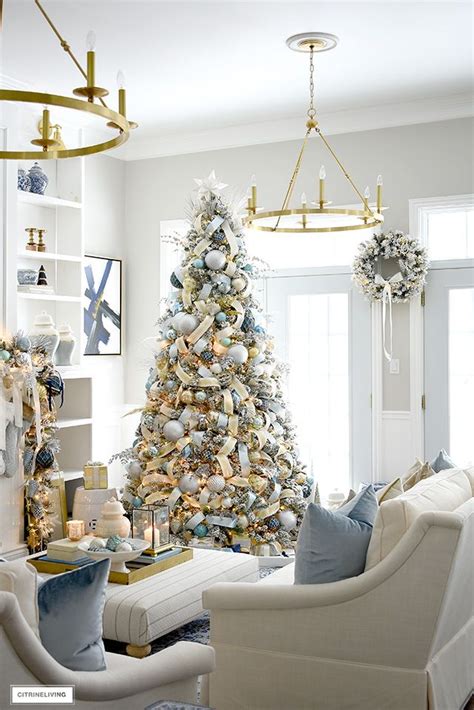 Christmas Living Room Soft Blue Gold Citrineliving Blue