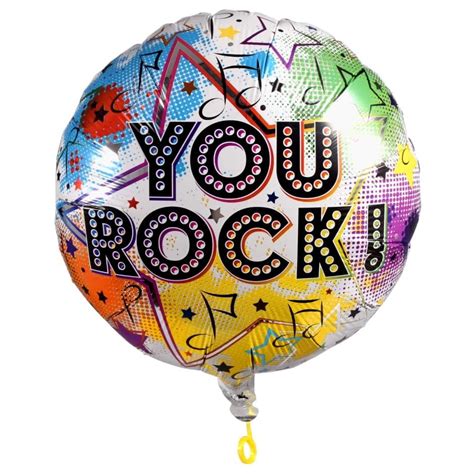 Colored You Rock Foil Balloons With Attached Ribbons 18 In Foil