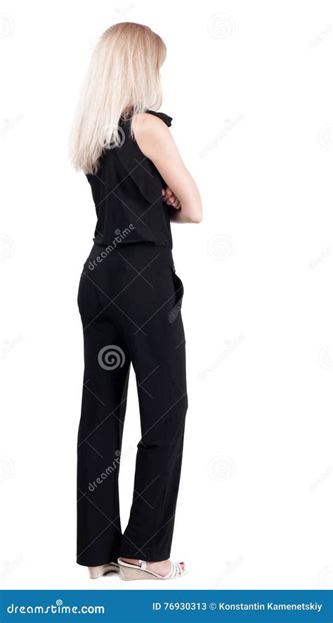 Back View Of Standing Young Beautiful Blonde Woman Stock Image Image