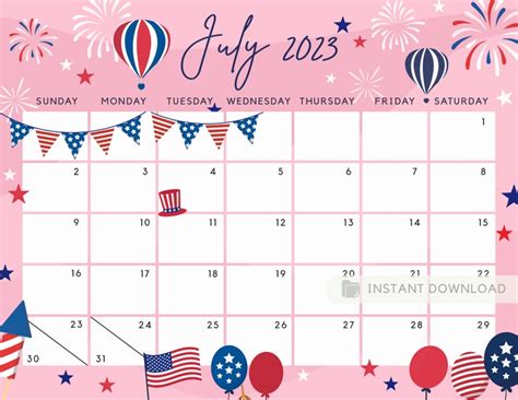 Fillable July 2023 Calendar Independence Day Us Patriotic Etsy India