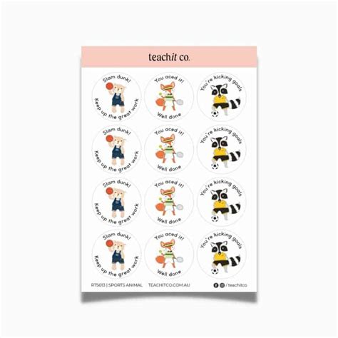 Teacher Sticker Sheet Sports Animals Teachit Co