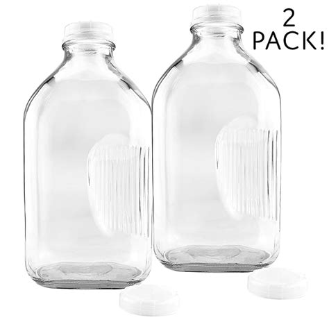 2 Quart Glass Milk Bottles Wside Grip 2 Pack Clear Glass