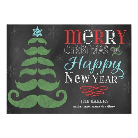 Merry Mustache Chalkboard Flat Christmas Card 5 X 7 Invitation Card