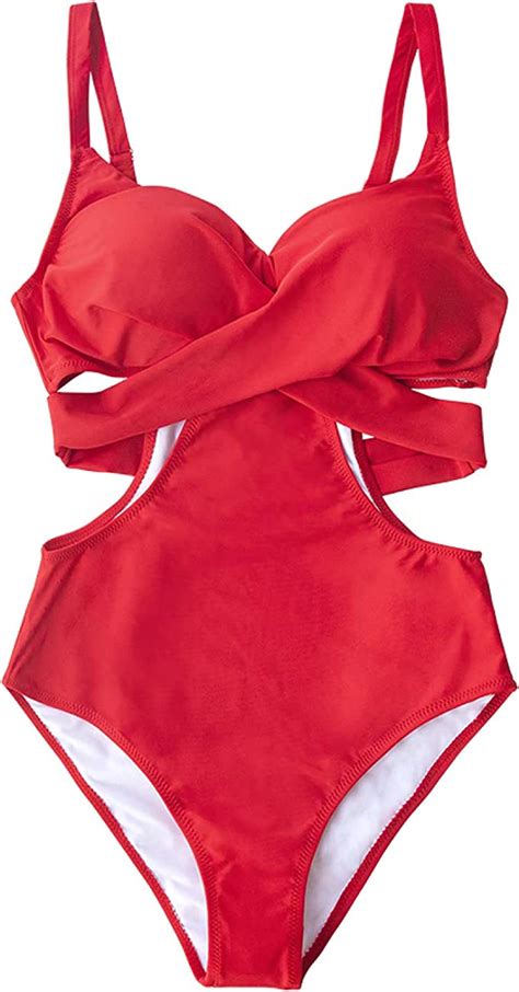Yiyingsi Women S One Piece Swimsuit Cut Out Side Sexy Swimwear Red