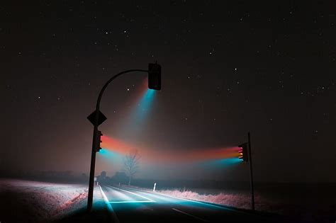 Hd Wallpaper Black Traffic Lights Road Night Fog Track Soft Light
