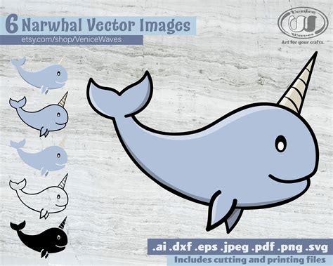 Narwhal SVG Narwhal Cut File Narwhal Clipart Narwhal PDF Etsy