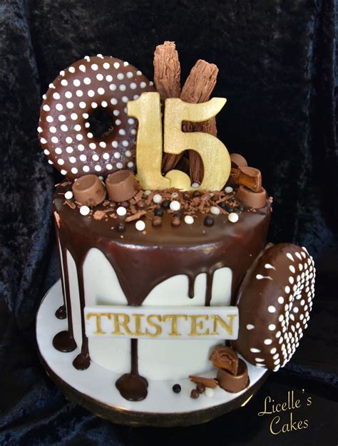 Chocolate Drip Cake With Donuts Flake And Rollo 15th Birthday Cakes