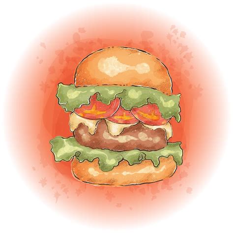 Premium Vector Watercolor Hamburger With Meat Cheese Lettuce And