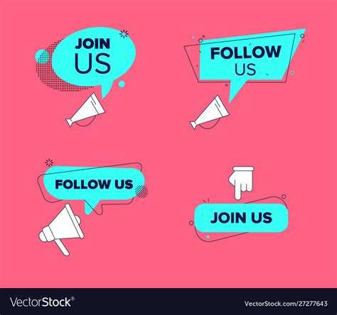 Follow Us And Join Us Banners Set In Line Art Vector Image
