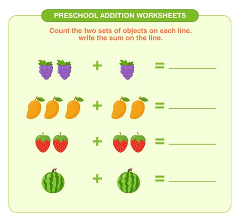 Addition Worksheet For Preschool And Kindergarten Preschool And