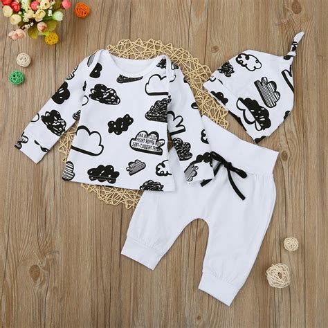 3 Pcs Newborn Infant Baby Girl Boy Cloud Print T Shirt Topspants