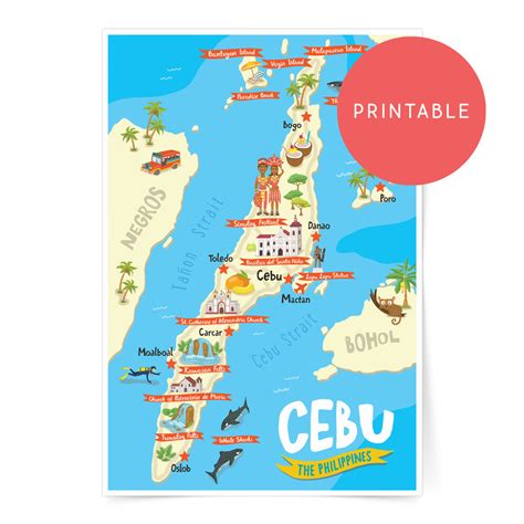 Cebu Illustrated Map Printable Wall Art Poster Pinspired Philippines