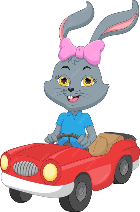 premium vector cartoon cute rabbit driving a car