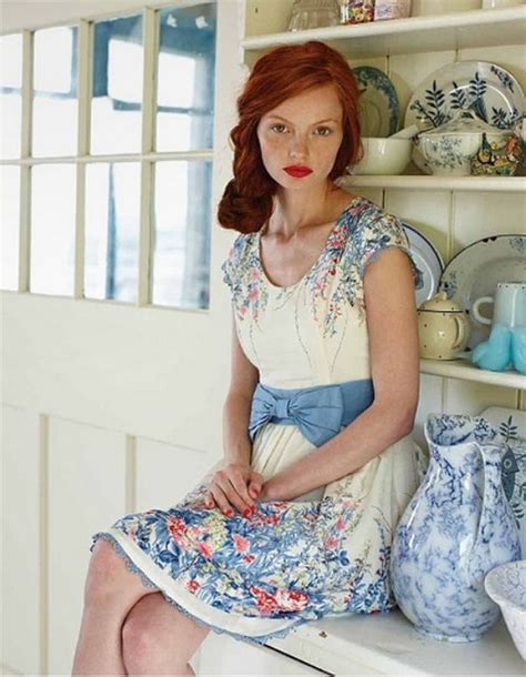 Beautiful Redhead In White Blue Summer Dress Love The Blue Bow
