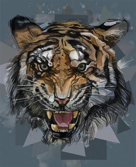 Tiger Roaring Abstract Digital Art By Bekim M Fine Art America