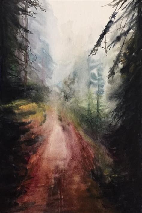 Pacific Northwest Watercolor Watercolor Landscape Misty Pnw Etsy
