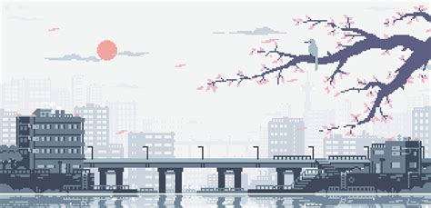 Oc View Over A Japanese City Animated Pixelart