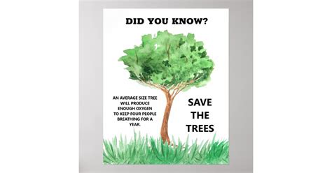 Save Trees Environmental Conservation Facts Poster Zazzle