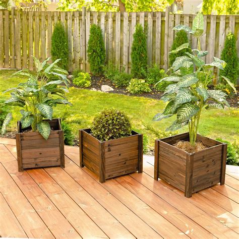 Leisure Season Set Of 3 Large Square Wooden Planters The Home Depot