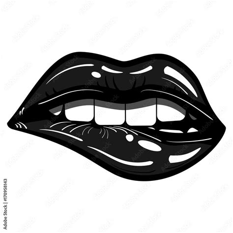 Sexy Black Lips Passionate Biting Isolated Evil Seduction Vector De