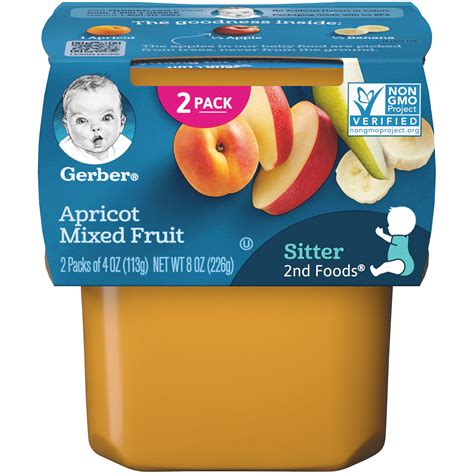 Gerber 2nd Foods Apricot Mixed Fruit Baby Food 4 Oz Tubs 2 Count