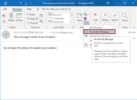 Recall Email Message In Outlook 2019 2016 2013 How To Guide