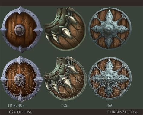 3 Handpainted Shields Fantasy Shields Stylized 3d Game Art