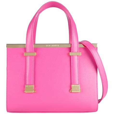 Ted Baker Cristie Leather Small Metal Bar Tote Bag In Pink Bright Pink