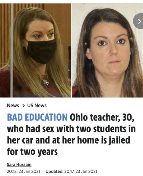 Ohio Teacher 30 Who Had Sex With Two Students In Her Car And At Her