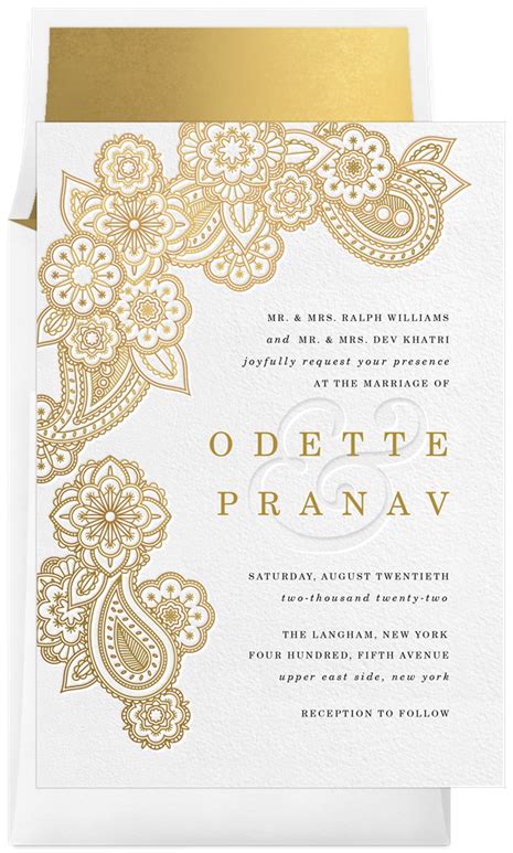 Cascading Paisley Invitations In Gold Hindu Wedding