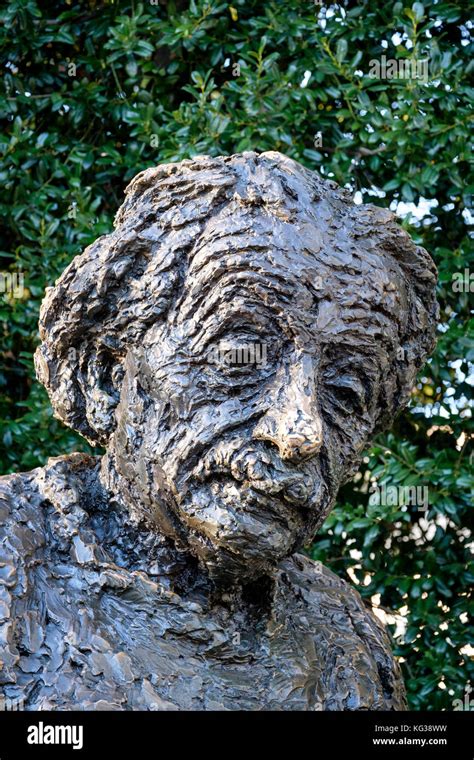 Close Up Of Albert Einsteins Face Bronze Statue At The Albert Einstein