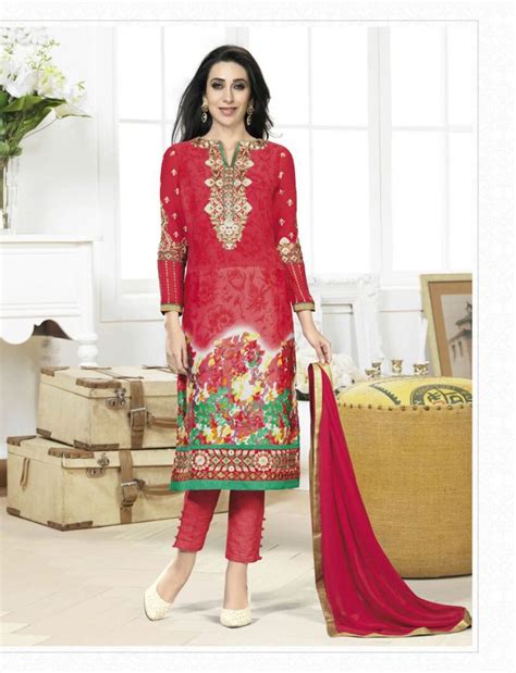 Karisma Kapoor Red Georgette Kameez With Pant 59584 Fashion Indian Fashion Salwar Suits