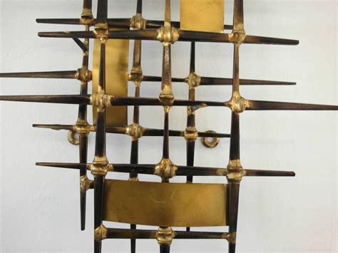 Mid Century Brutalist Brass Wall Sculpture Attributed To Ron Schmidt At