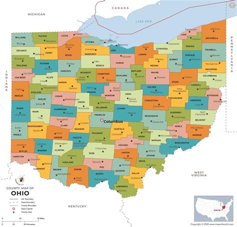 Condado De Ohio Mapa Laminado 36 W X 345 Cm H Amazones