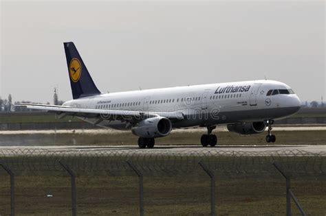 Lufthansa Airbus A321 200 Aircraft Landing On The Runway Editorial