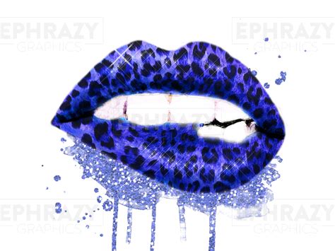 Dripping Lips Cheetah Leopard Glitter Royal Blue Print Printable