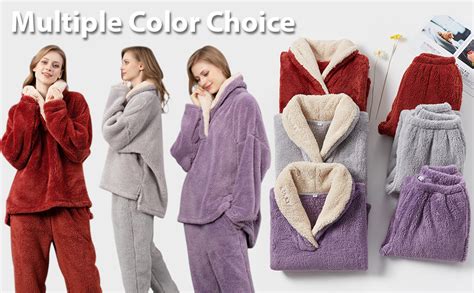 metricfalcon fleece pajamas for women soft comfy fluffy pajamas set pullover pants plush warm