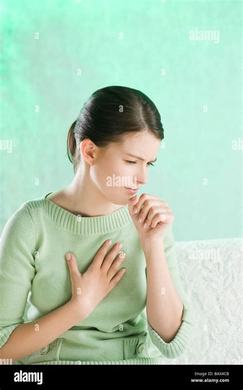 Young Woman With Cough Stock Photo Alamy
