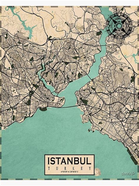 Istanbul City Map Of Turkey Vintage Poster By DeMAP Redbubble
