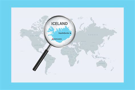 Map Of Iceland On Political World Map With Magnifying Glass 10410743