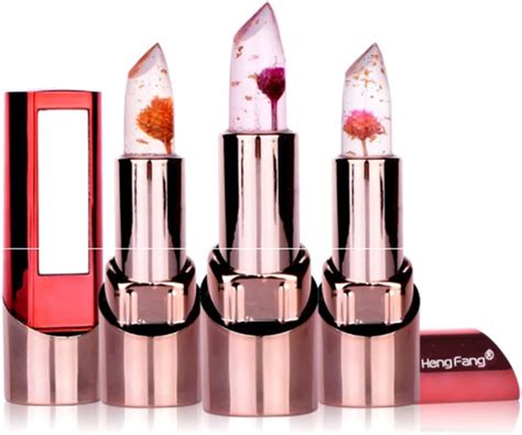 3pcs Flower Crystal Jelly Lipstick Moisturizing Magic Temperature Color
