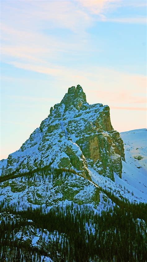 Peak Mountain Rocks Trees Snow Snowy Hd Phone Wallpaper Peakpx