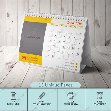 Gambar Desain Template Kalender Meja 2021 Dengan Warna Kuning Templat