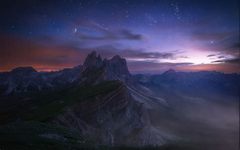 Nature Landscape Starry Night Long Exposure Mountain Dolomites