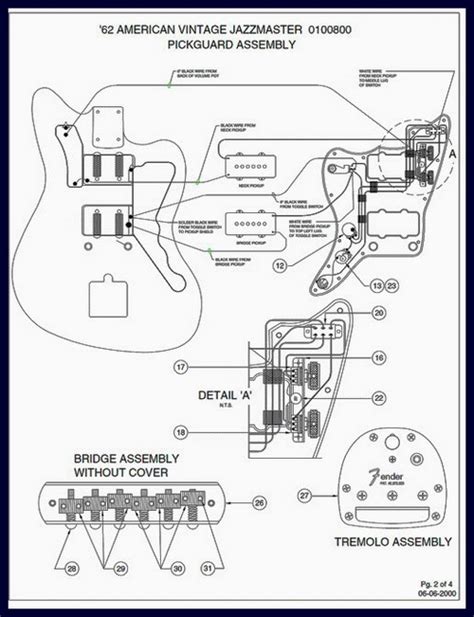 Hi i recently got a cheap guitar to get the pickups out of but one of the wires soldering has come undone the guitar has 2 dials and a switch one of the dials can be pressed in the white wire is the one unsoldered and it leads to the. Fender 1962 Jazzmaster Wiring Diagram and Specs
