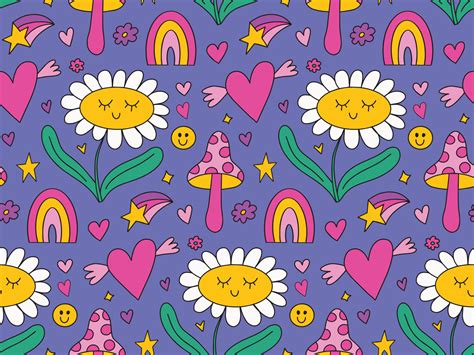Cute Kawaii Daisy Seamless Pattern Background With Daisy Chamomile